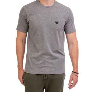 Camiseta de algodón gris de manga corta para hombre con bolsillo en el pecho y logotipo, corte regular, estilo casual, cuello redondo, tejido jersey. - Product Image 1
