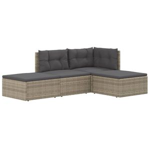 Set da salotto con 4 pezzi in Poly Rattan grigio con cuscini Set da giardino - Product Image 3