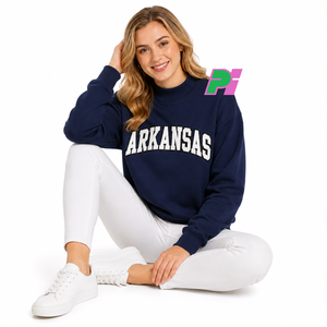 Sweat-shirt à col montant pour femme Pook International, modèle Arkansas, avec lettrage appliqué personnalisé, broderie de haute qualité, bleu marine, 100% coton - Product Image 1