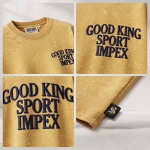 T-shirt Homme Oversize Vintage Personnalisé en Coton Épais Délavé à l'Acide, Épaules Tombantes, Imprimé en Relief 3D, Style Streetwear, Couleur Moutarde, T-shirt Vierge - Product Image 4