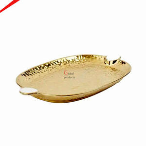 Bandeja Decorativa Artística 2026, Acabado Dorado con Asa de Mármol Blanco, para Decoración Festiva, Bandeja Metálica para Servir en la Mesa Central - Product Image 1