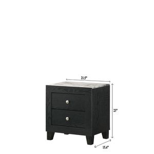 Comodino Moderno Contemporaneo con Piano in Finto Marmo Bianco e 2 Cassetti, Finitura Nera, Arredamento Camera da Letto - Product Image 4