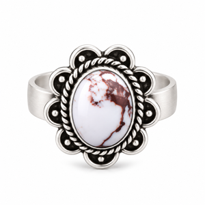 Anillo de Turquesa con Diseño de Flor Ovalada, Estilo Boho Occidental, Hecho a Mano, Joyería con Piedras Preciosas, Regalo para Mujer - Product Image 6
