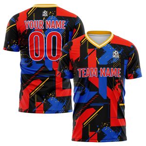 Custom Sublimated Soccer Jersey Black Purple Yellow Pattern Crew <b>Neck</b> Short Sleeve Moisture Wicking Unisex Adult Athletic Wear - Product Image 3