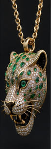 Gold Plated Leopard Head Pendant Necklace <b>Crystal</b> and Green Stone <b>Animal</b> Chain Necklace for Party Dating Wear - Product Image 3