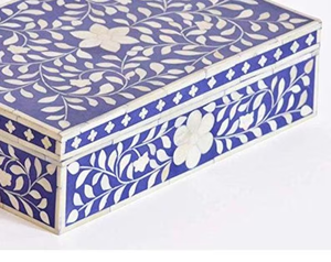 Handmade <b>Blue</b> Bone Inlay Floral Decorative Jewelry <b>Storage</b> <b>Box</b> - Product Image 3