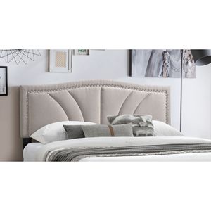 โครงเตียงควีนไซส์สไตล์โมเดิร์นวินเทจ 1 ชิ้น ผ้ากระสอบสีน้ำตาลอ่อน พร้อมตกแต่งขอบด้วยหมุดหัวเหล็ก หัวเตียงหุ้มเบาะ - Product Image 6