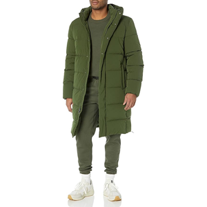 Long Quilted <b>Winter</b> Jacket Hooded Full Sleeve Zipper Closure Solid Color Polyester Shell <b>Thick</b> Warm <b>Coat</b> - Product Image 1