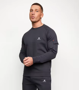 Men's Dark Gray <b>Tracksuit</b> Crew Neck Full Sleeve Solid Color Casual Joggers With Side Pockets Breathable Polyester Autumn Wear - Product Image 2