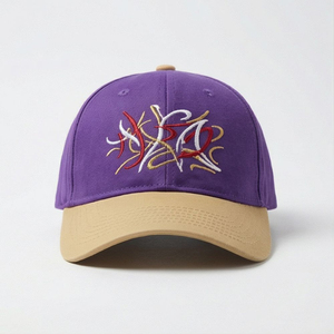 Purple Baseball Cap With Red White <b>Gold</b> Embroidered Logo 6-Panel Unisex Adjustable Cotton Hat Casual Style - Product Image 1
