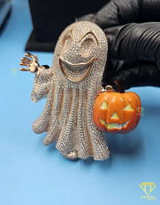 จี้รูปผีฮาโลวีน ประดับเพชร VVS แบบฝังเต็มตัว ดูเหมือนเพชรแล็บเกรด 925 เงินแท้ - Product Image 4