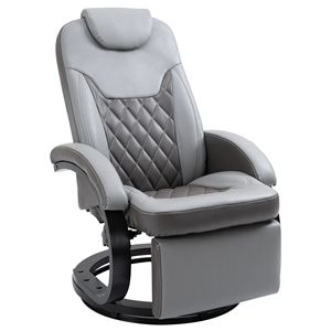 Gray Faux Leather Manual <b>Recliner</b> Adjustable Swivel Lounge Chair with Footrest Round Base Armchair for Living Room - Product Image 1