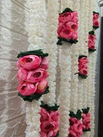 Karangan Bunga Peony Mogra Ranunculus Buatan dari Plastik Lembut Klasik untuk Hiasan Dinding Latar Belakang Tali Gantung Pernikahan India Mandap Mehndi