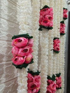 Guirlandes de fleurs artificielles de pivoine Mogra et de renoncules en plastique souple pour décoration murale, toile de fond pour mariage indien, Mandap, Mehndi - Product Image 2