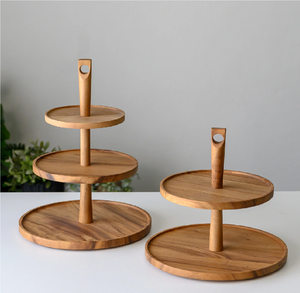 Acacia Wood <b>Cake</b> <b>Stand</b> Round 2 Tier Wood Server <b>Cake</b> <b>Stand</b> With Handle Manufacture Custom Wood Cupcake <b>Stand</b> - Product Image 5