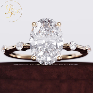 Nhẫn đính hôn kim cương nhân tạo mài giác oval, chứng nhận IGI, đá phụ VVS, mọc trong phòng thí nghiệm, chế tạo theo phương pháp HPHT CVD, vàng 10K 14K 18K, đặt làm riêng - Product Image 1