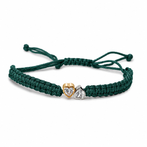 Pulsera de Macramé Negra Chapada en Oro de 14K con Diamantes CVD Cultivados en Laboratorio F VVS VS, Diseño de Doble Corazón, Cordón Tejido Ajustable para Mujer - Product Image 4