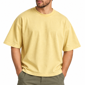 T-shirt Homme Coupe Boxy 100% Coton Tricoté 240GSM Oversize Décontracté Couleur Unie Manches Courtes Col Rond Respirant Teint Uni - Product Image 1
