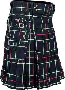 Kilt écossais à carreaux pour hommes, kilt tartan à la mode pour hommes et femmes, jupe plissée avec poche de couleur contrastée - Product Image 6