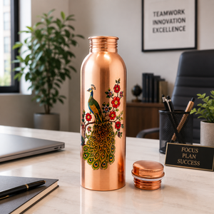 Most Demanding Matt Finish Peacock Print Copper <b>Bottles</b> Copper <b>Bottle</b> for Ayurveda Designer Copper <b>Bottle</b> Luxury Copper <b>Bottle</b> - Product Image 2