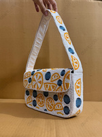 Tas Selempang Wanita Buatan Tangan Modern, Lucu, Ramah Lingkungan, Ringan, Kapasitas Besar, Motif Buah Jeruk Berhias Manik-Manik |   Manik-manik Benih Kustom
