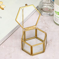 Boîte à bijoux de luxe en laiton hexagonal en verre, faite à la main, personnalisable, boîte de présentation, organisateur, boîte transparente pour bagues, bracelets, mariage, anniversaire