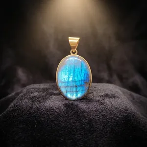 Colgante de latón con labradorita natural, joyería artesanal con piedras preciosas, colgante bohemio al por mayor - Product Image 3