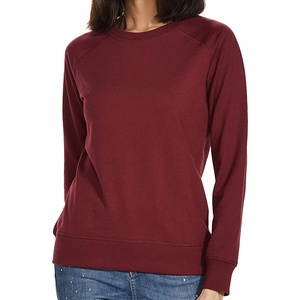 Sweat-shirt pour femme, col rond, couleur bordeaux, manches longues, couleur unie, 100% coton, tricoté, vêtements décontractés pour femme - Product Image 1