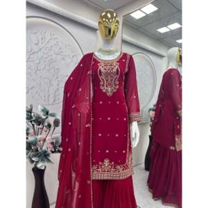 Conjunto de ropa de fiesta de diseñador para mujer Top elegante-Sharara y hermosa Dupatta - Product Image 2