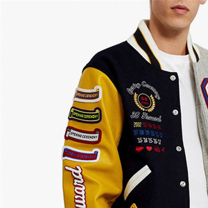 แจ็คเก็ต Letterman Varsity คุณภาพสูง ตัวเสื้อทำจากผ้าขนสัตว์ แขนเสื้อทำจากหนังแท้ เหมาะสำหรับใส่ในฤดูหนาว แจ็คเก็ตผู้ชายทันสมัยและมีสไตล์ - Product Image 5