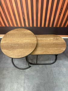Best Selling <b>Set</b> of 2 Living Room <b>Nesting</b> Tea <b>Table</b> Steel Black <b>Coffee</b> <b>Table</b> Wood Top Modern 60/45 Cm - Product Image 6