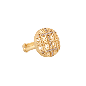 Luxury Gold Plated Round <b>Adjustable</b> <b>Ring</b> for Women Stone Studded Cutout Pattern Designer Party Wear Fashion Jewelry - Product Image 2