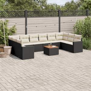 Ensemble de canapés de jardin noir et crème avec coussins, résistant aux UV, en rotin PE, mobilier d'extérieur au design contemporain, imperméable - Product Image 1