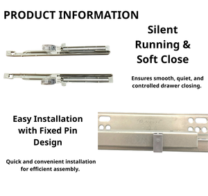Single extension Soft closing undermount <b>slide</b> with fixed pin - Product Image 3