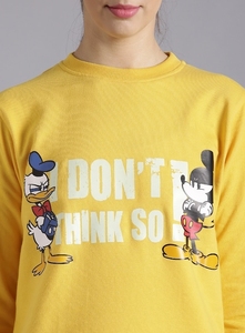 <b>Women's</b> Yellow Printed Crew Neck Sweatshirt Regular Fit Full Sleeve Knitted Cotton Autumn Wear - Product Image 2