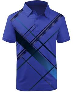 Camiseta Polo Azul Rey Personalizada para Hombre, Manga Corta, Estampado Geométrico, Poliéster y Algodón Piqué, Ropa Deportiva Casual para Golf - Product Image 4