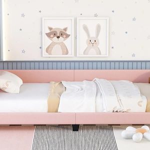 Pink Twin Size Upholstered Daybed with Carton Ears Shaped Headboard for Kids' Bedrooms - Product Image 4