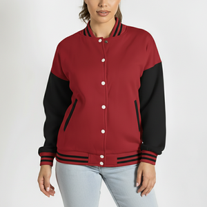 เสื้อแจ็คเก็ตเบสบอลทรงบอมเบอร์สำหรับผู้หญิงแบบกำหนดเอง ระบายอากาศได้ดี ผ้าขนสัตว์ ทรงเรียบง่าย สไตล์วิทยาลัย  สามารถปรับแต่งได้ตามต้องการ  ย้อมสีมุกแบบ OEM - Product Image 1