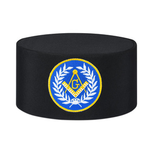 Parche Bordado con Corona de Laurel Azul y Escuadra y Compás G, Gorra de Maestro Masón de la Logia Azul, Tela Negra Premium con Detalles Azules y Blancos - Product Image 1