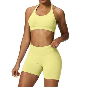 ชุดกางเกงขาสั้นกีฬาวิ่งโยคะเอวสูงของผู้หญิงผ้าสแปนเด็กซ์/ โพลีเอสเตอร์เนื้อนุ่มระบายอากาศได้ดีป้องกันไฟฟ้าสถิตย์ - Product Image 5