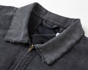 Vintage Reversible Zippered Closure Work Jackets for Men Women Embroidered Loose Heavy Washing Damaged <b>Coats</b> Streetwear Style - Product Image 2