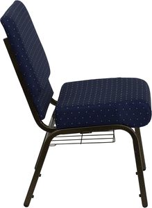 Chaise <span class=keywords><strong>d</strong></span>'église en tissu bleu marine à pois avec porte-livre et structure dorée veinée - Product Image 3