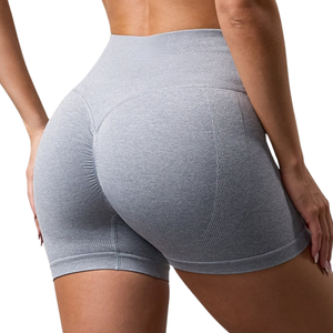 Shorts gris clair sans coutures pour femme, taille haute, extensibles, pour le sport, le fitness, l'entraînement et les activités physiques - Product Image 2