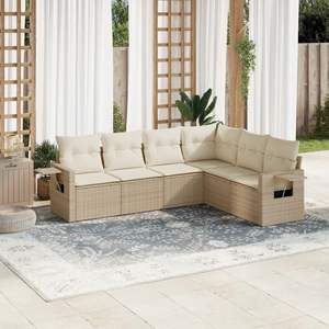 Ensemble de canapé de jardin pliable en rotin PE beige 6 pièces, confortable et pratique, mobilier d'extérieur - Product Image 1