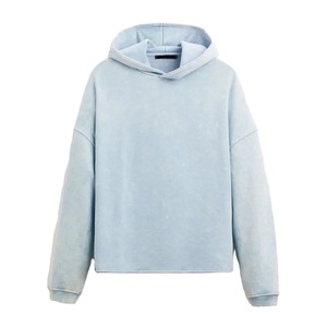 Jersey personalizado para hombre con capucha de gran tamaño lavado vintage 100% algodón crudo dobladillo recortado hombro caído ropa de calle estilo liso teñido invierno - Product Image 1