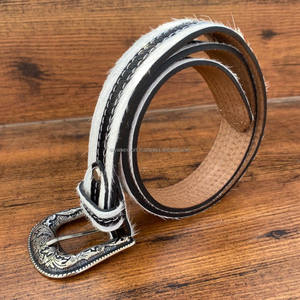 Cinturón occidental de piel de vaca hecho a mano de diseñador personalizado para hombre con hebilla adornada de pelo natural en cinturón de vaquero de cuero genuino - Product Image 3