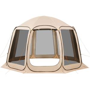 Carpa de Jardín Plegable Beige de 12 x 11 Pies para 10-12 Personas, Toldo Portátil con Mosquitera, Bolsa de Transporte, Laterales con Malla y Estacas para el Suelo - Product Image 1