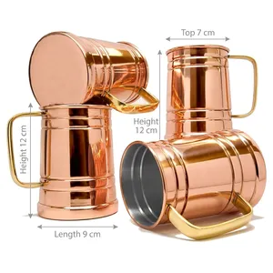 Tasse à boisson en cuivre avec poignée, réutilisable, pour boissons froides, idéale pour les fêtes, les bars, les cadeaux, tasse à eau en cuivre pour la cuisine, tasse en cuivre - Product Image 4