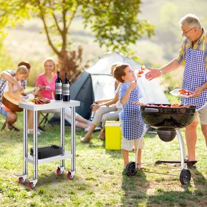 โต๊ะทำงานสแตนเลสสำหรับครัวเชิงพาณิชย์ รับน้ำหนักได้ 700 ปอนด์ ขนาด 12 x 24 x 34 นิ้ว พร้อมล้อ 4 ล้อ ปรับได้ 3 ระดับ - Product Image 2