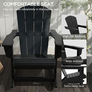 Sedia a dondolo Adirondack nera da esterno in HDPE effetto legno per giardino, patio, sala da pranzo, pieghevole, per veranda - Product Image 5